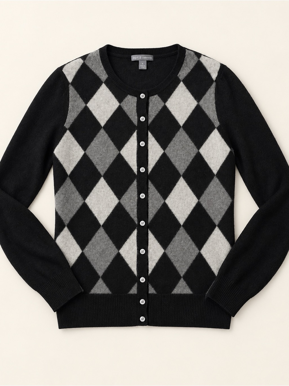 Apt. 9 cashmere Black & Gray Argyle Button-Front Cardigan